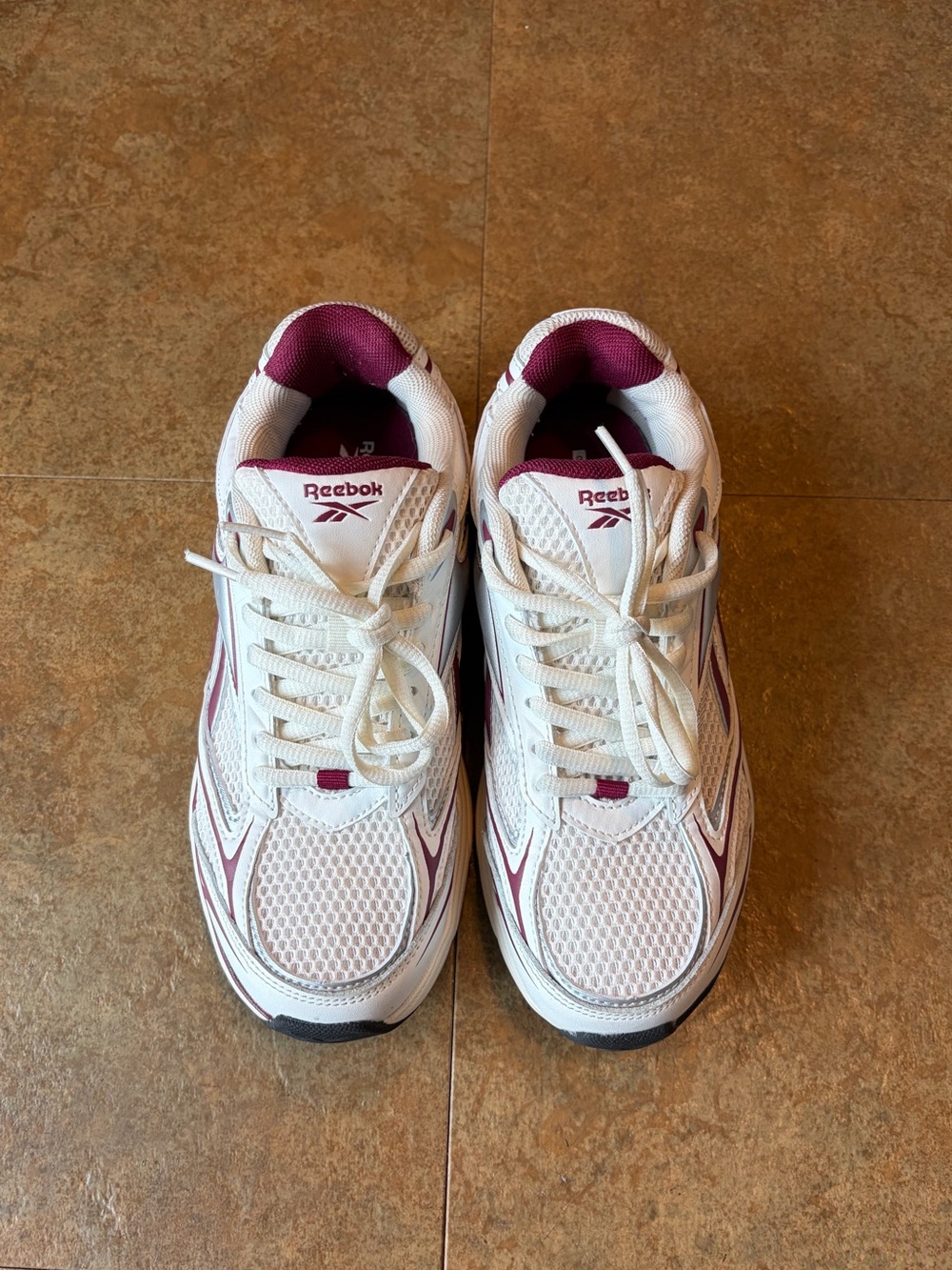 Reebok Women's White and Burgundy Athletic Sneakers
